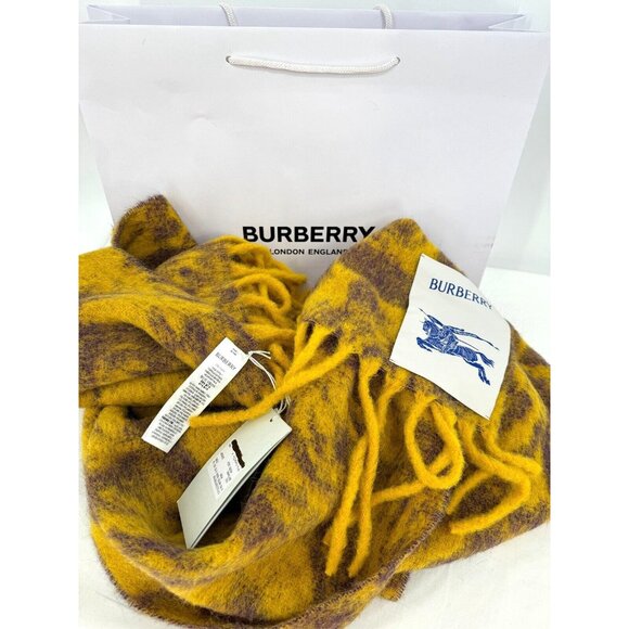 $985 NWT Burberry Mustard Floral Fringe Alpaca Wool Blend Large Shawl Scarf - Picture 13 of 16